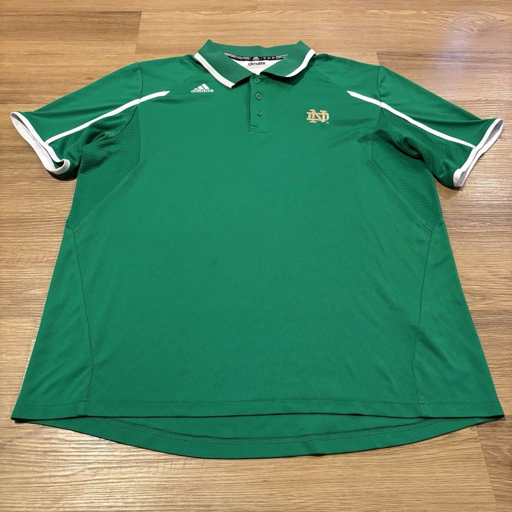 adidas Notre Dame Polo Shirt Mens XL Climalite Fighting Irish Green White Golf